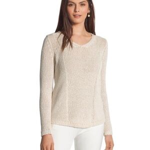 Chico's Sequin Shine Pullover Sweater MSRP $99 Light Tan 2 (12 14) Large L